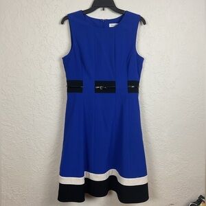 Calvin Klein Women’s Classic Blue/Black Belted Sleeveless A Line Dress Size 10